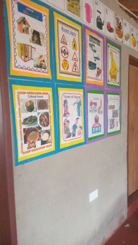 Colourful learning posters on the classroom wall